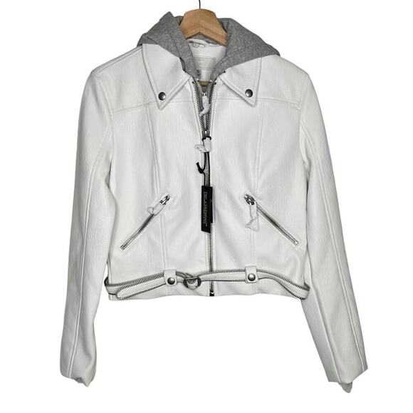 New Women’s BLANKNYC Textured Vegan Leather Moto Jacket with Hood Size XS - Picture 2 of 9